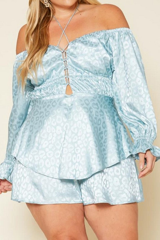 Plus Size Leopard Print Satin Romper