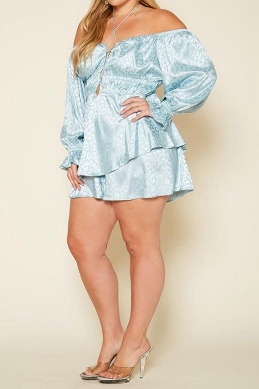 Plus Size Leopard Print Satin Romper