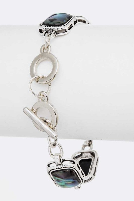 Abalone Square Link Station Toggle Bracelet