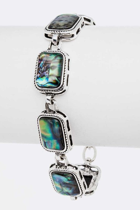 Abalone Square Link Station Toggle Bracelet