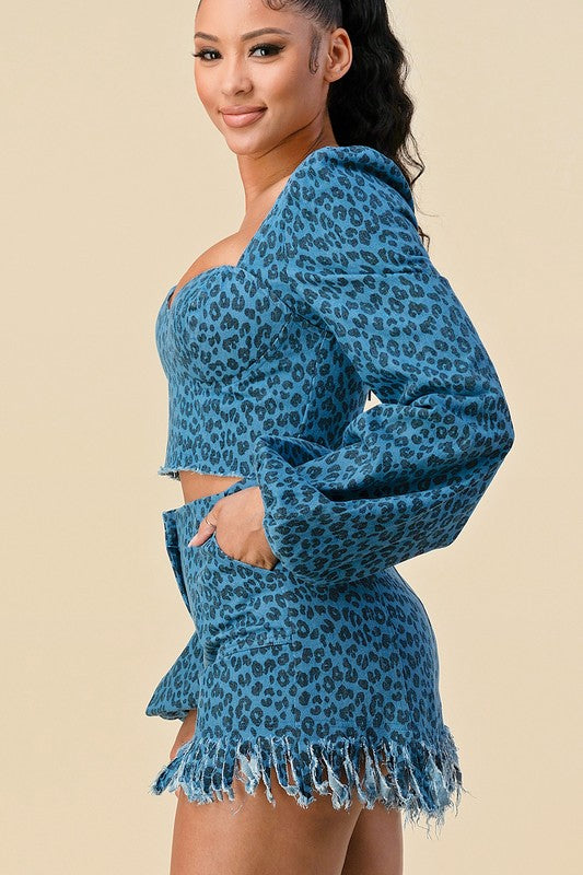 Leopard Blue Pant Set
