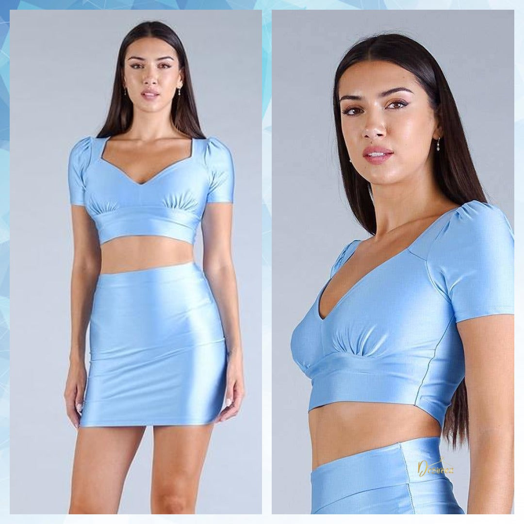 Puff short sleeve V neck crop top by@Outfy