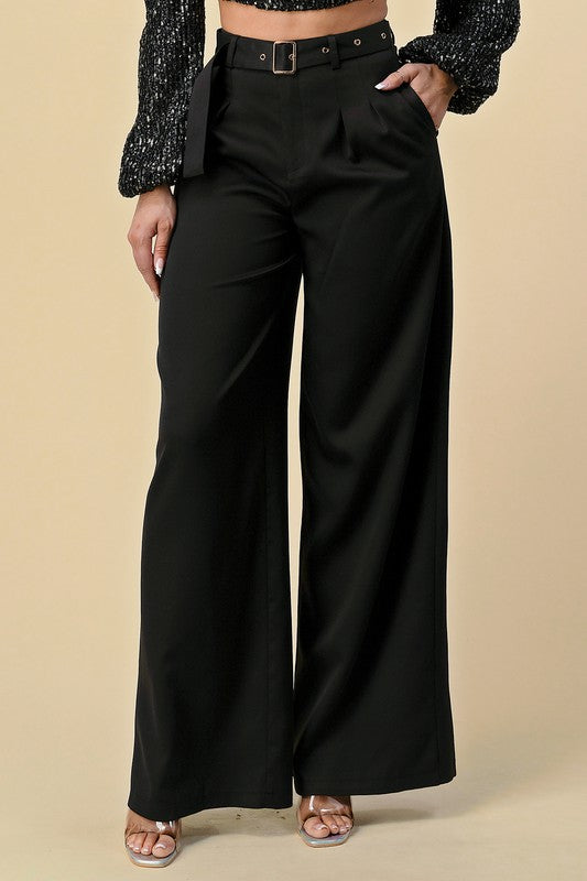 Wide Pants with Belt Black