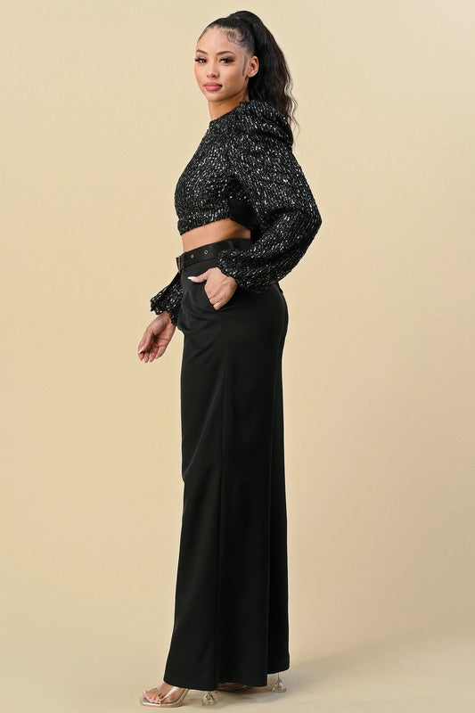 Wide Pants with Belt Black