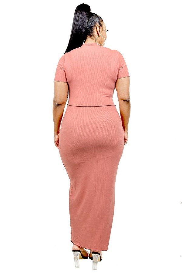 PLUS KNITTED COLOR BLOCK MAXI DRESS