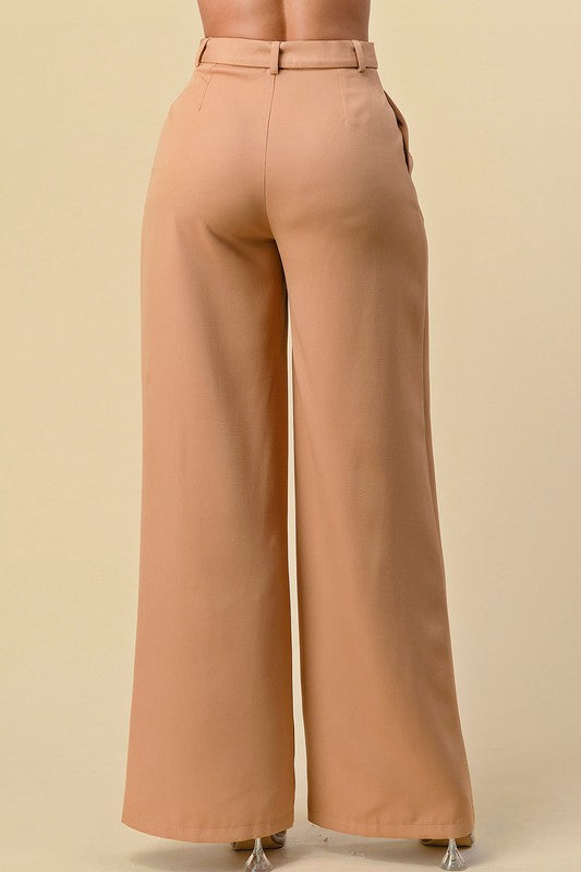Wide Pants with Belt Camel