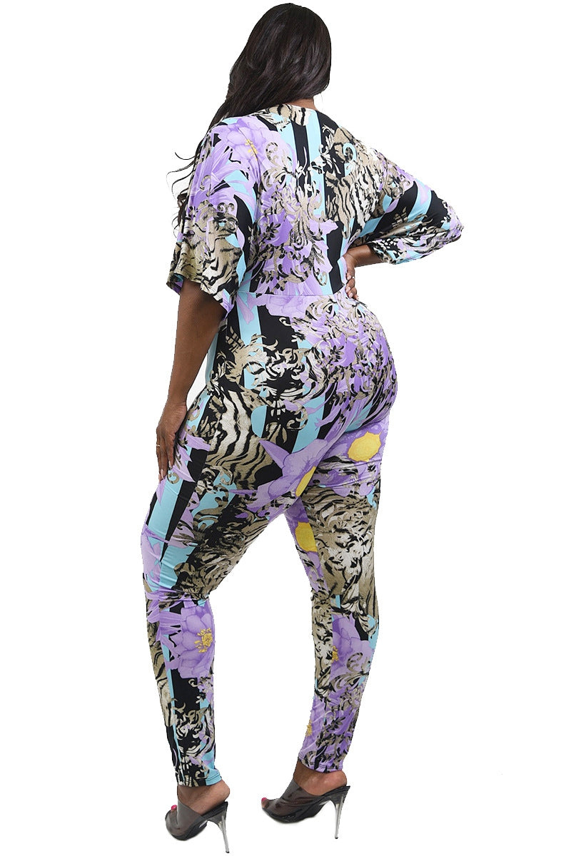 PLUS FLORAL PRINT WRAP JUMPSUIT