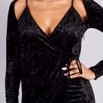 Velvet Cutout Wrap Dress Black