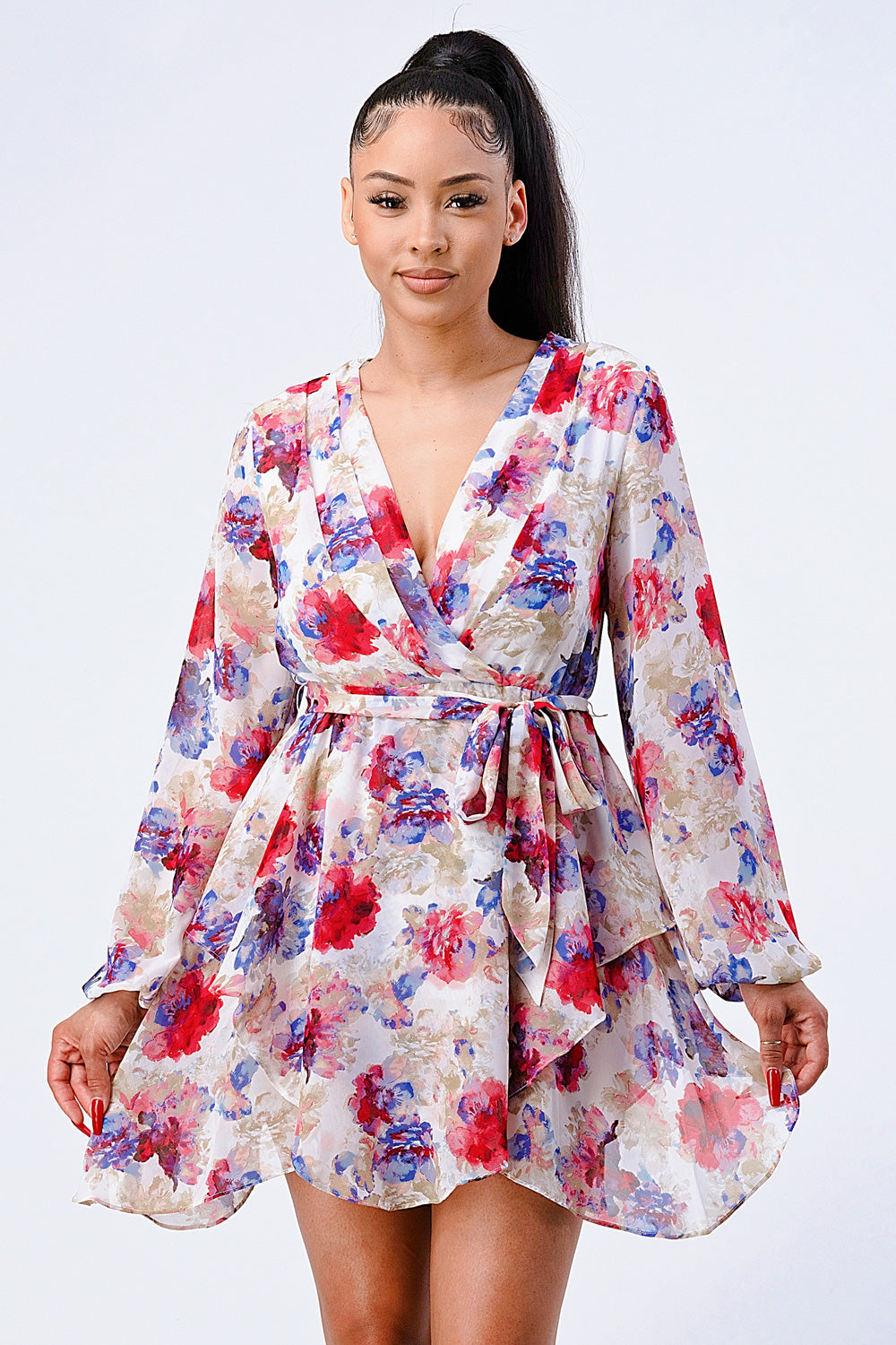 Floral Chiffon Tie Wrap Dress