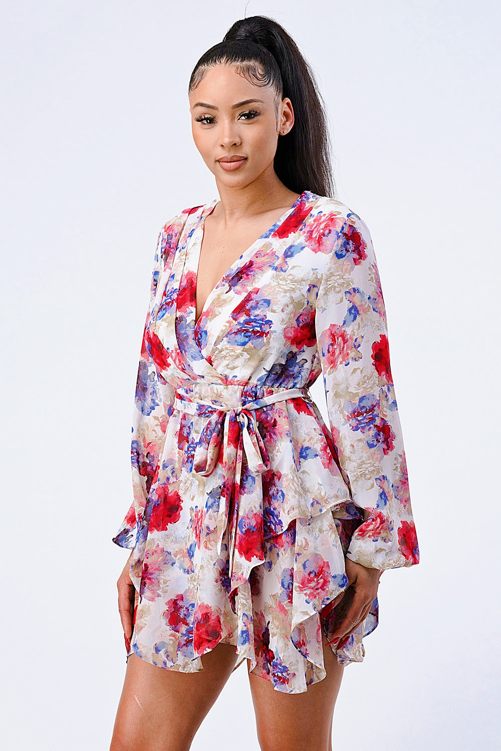 Floral Chiffon Tie Wrap Dress