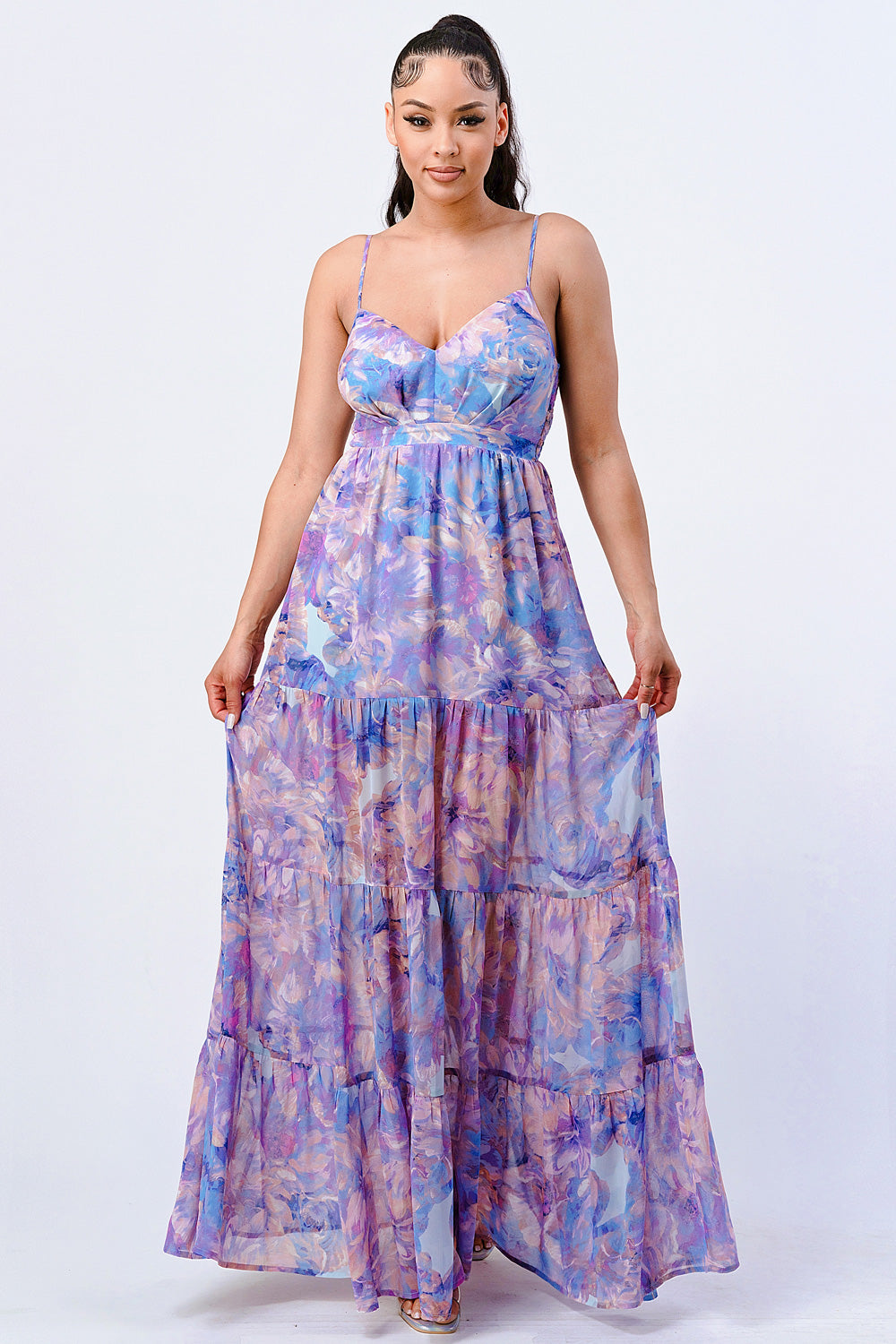 Floral Chiffon Ruffled Dress