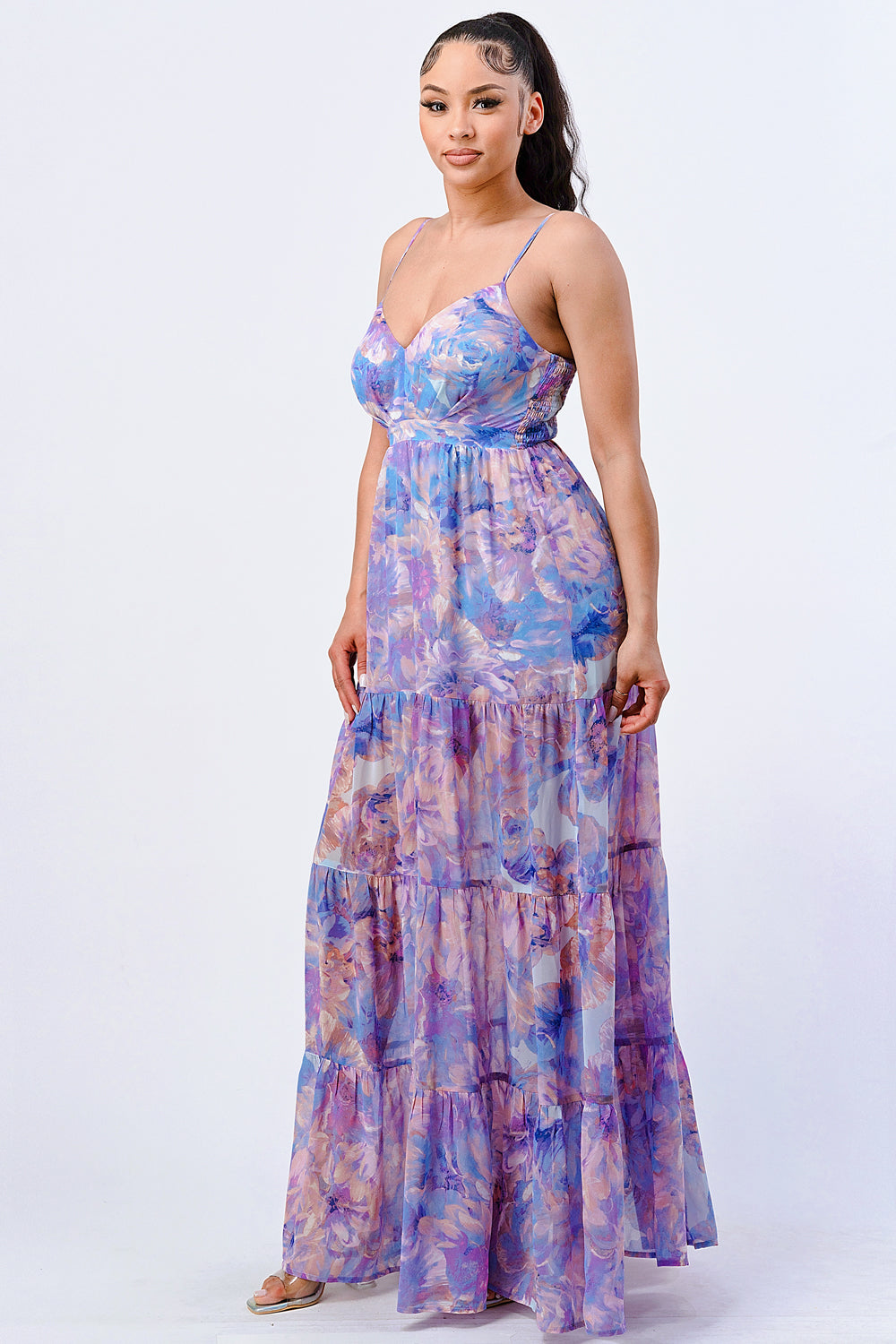 Floral Chiffon Ruffled Dress