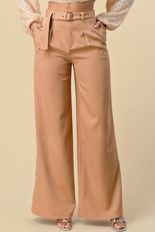 Wide Pants with Belt Camel