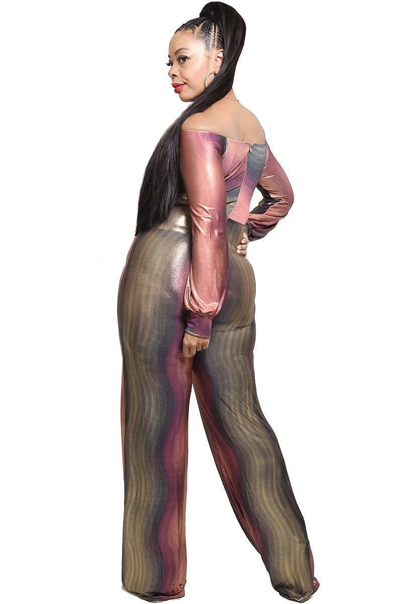 PLUS METALLIC OFF SHOULDER JUMPSUIT