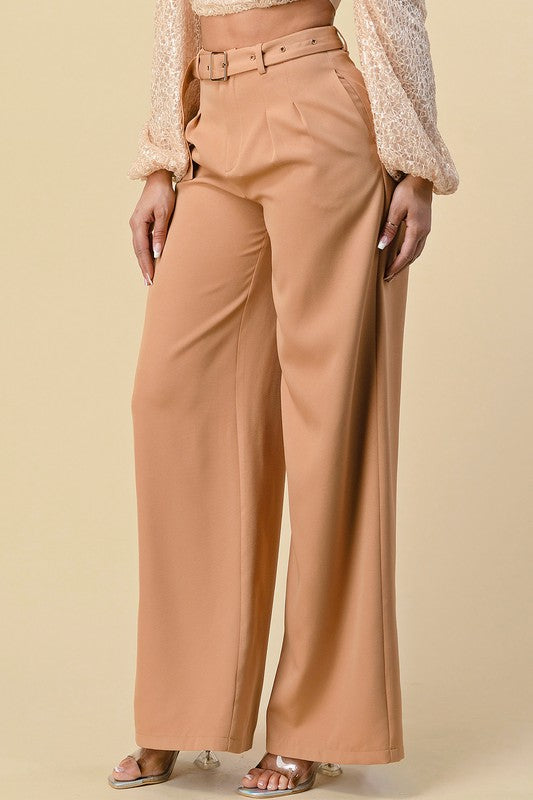 Wide Pants with Belt Camel