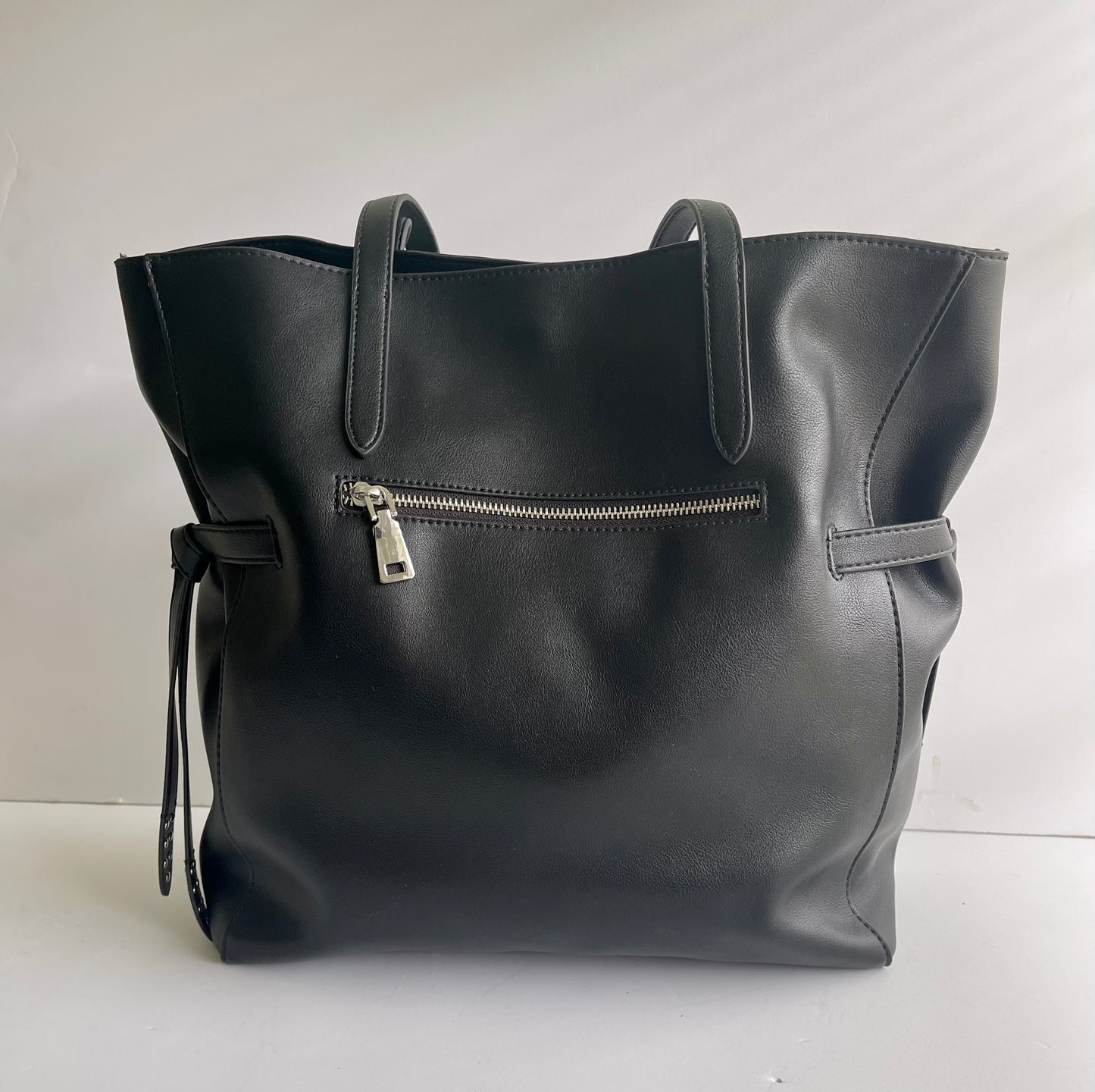 INC Michelle faux-leather drawstring women's large tote bag black
