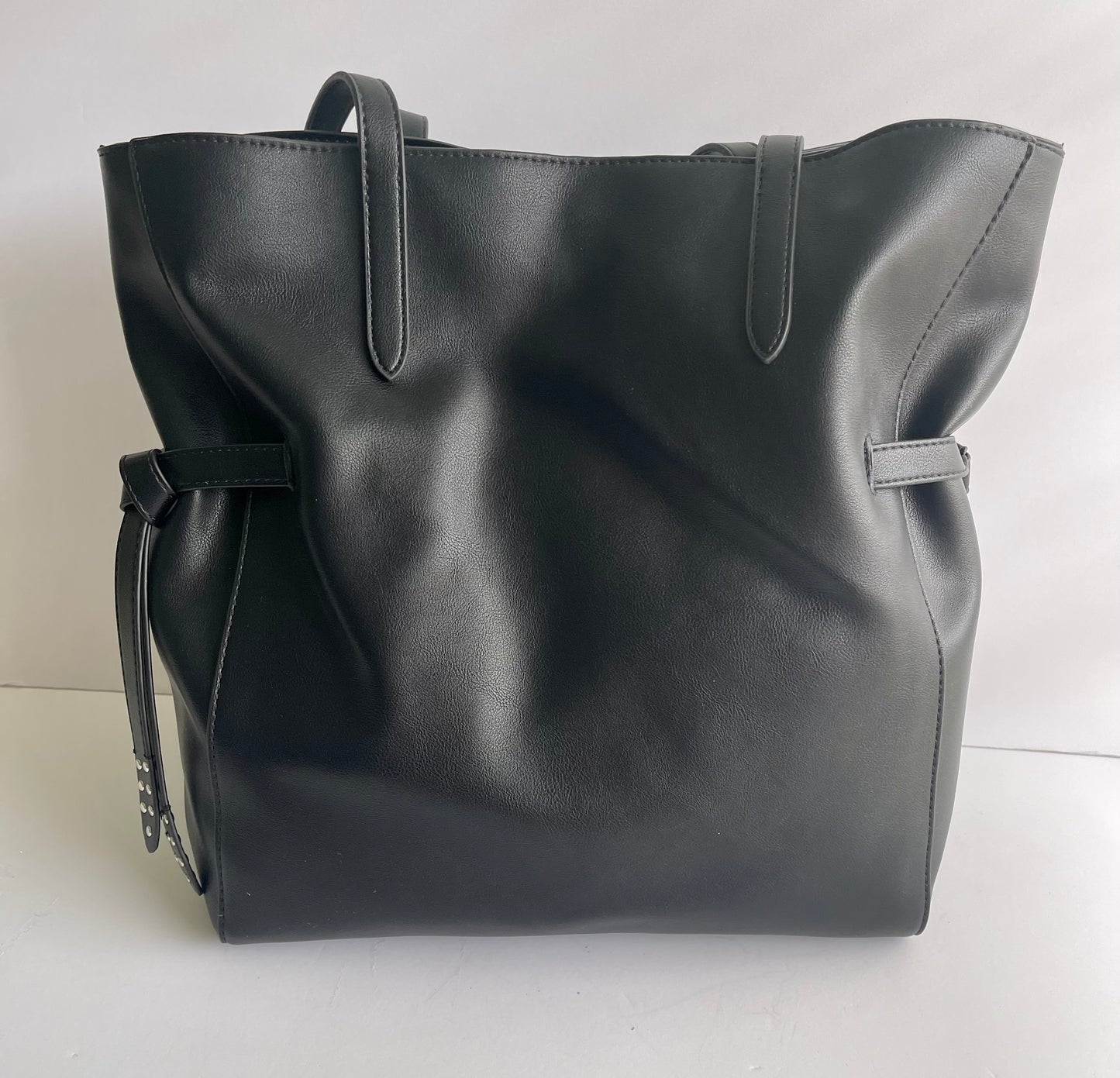 INC Michelle faux-leather drawstring women's large tote bag black