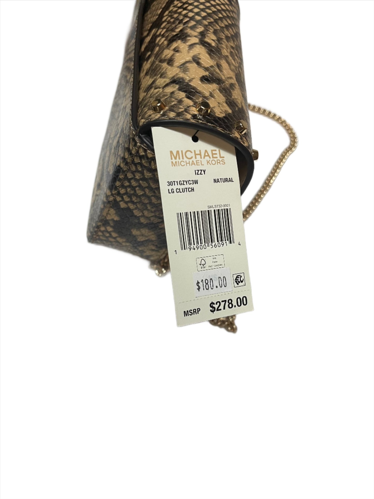 Michael Kors Izzy Studded Python Embossed Leather Clutch Crossbody Bag - Natural