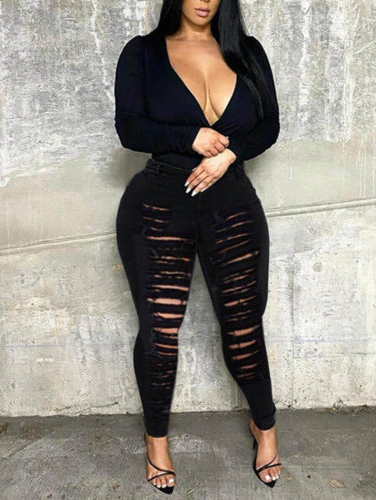 High-waisted Ripped Black Jeans