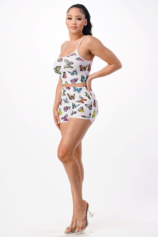 Print Butterfly Elastic Shorts Set