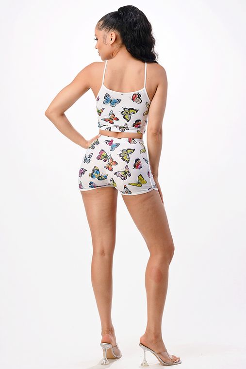Print Butterfly Elastic Shorts Set