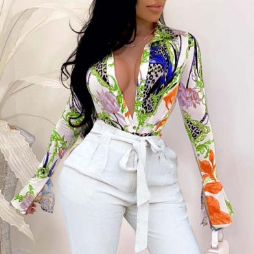 Casual Print Orange Blouse