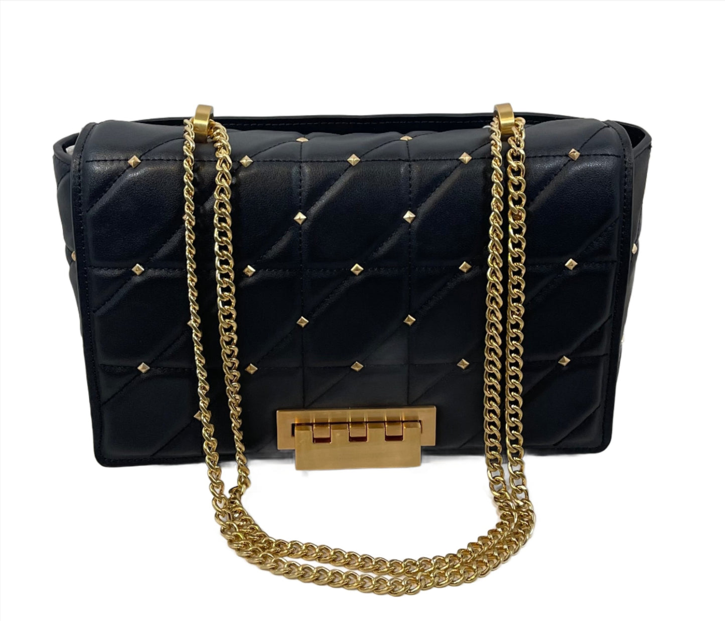 Zac Posen Earthette Leather Jumbo Soft Chain Shoulder Bag Black