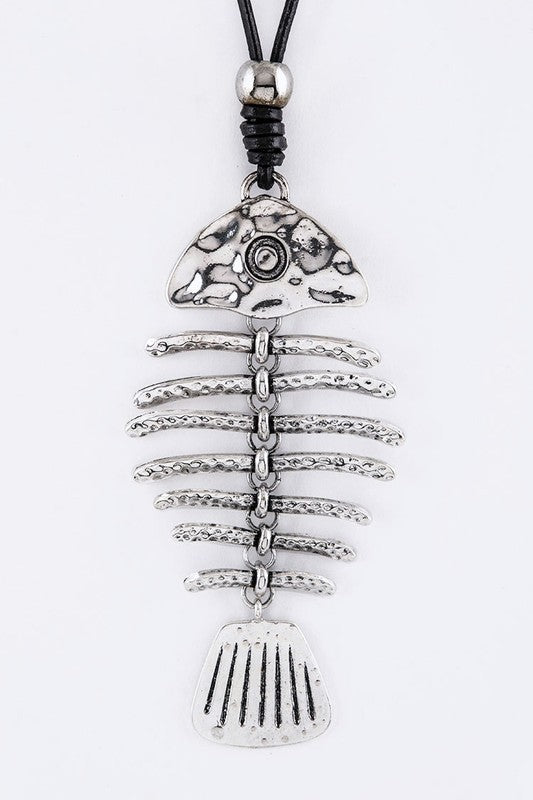 Metal Fish Bone Pendant Necklace Set