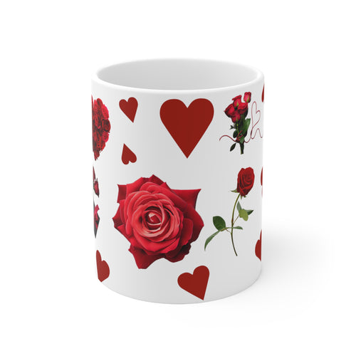 Ceramic Rose and Hearts Mug 11oz