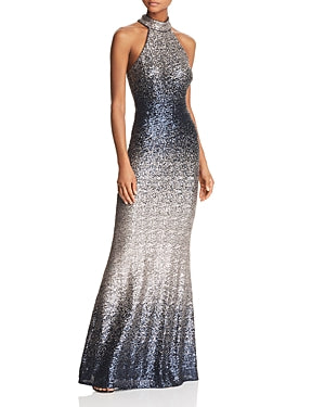 Betsy Adams Ombre Sequined Gown Blue/Gray 1