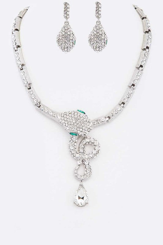 Teardrop Snake Crystal Statement Necklace Set