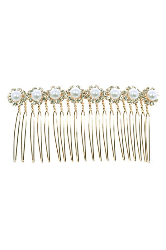 Sunflower Rhinestone Pearls String Comb