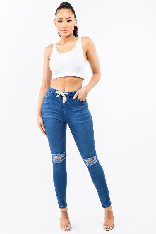 PLUS SIZE BANDED HIGH WAIST SKINNY JEANS