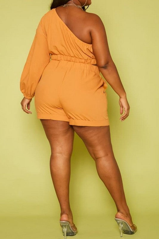 Plus Size One Sleeve Crop Top 2 Piece Short Set