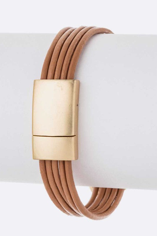 Oval Plate Magnetic Leather Cording Bracelet