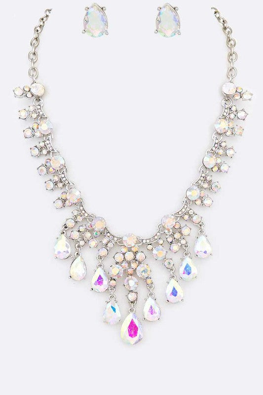 Crystal Teardrop Statement Bridal Necklace Set