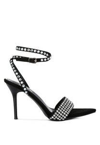 ZURIN Black High Heeled Diamante Sandals