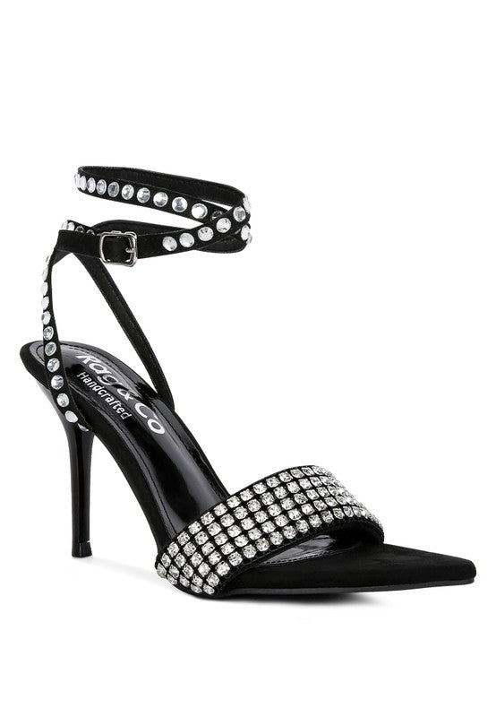 ZURIN Black High Heeled Diamante Sandals