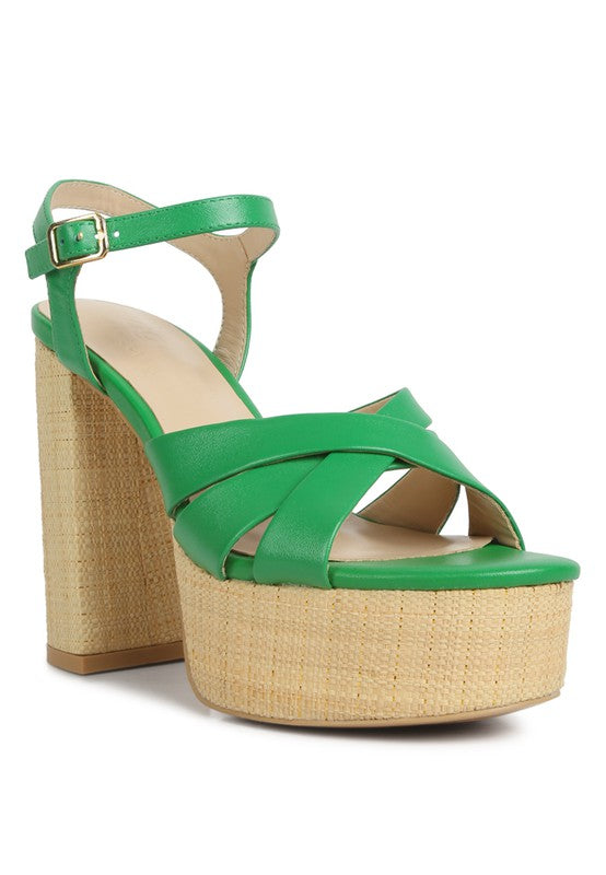 De-Vil Crisscross Straps Slim Block Heel Sandals