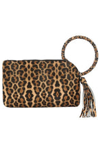Leopard Cuff Handle Tassel Wristlet Clutch
