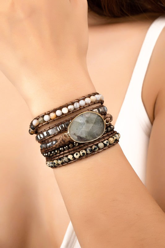 34 inch natural stone boho bracelet