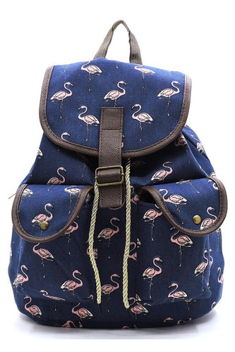 Flamingo Printed Canvas Backpack