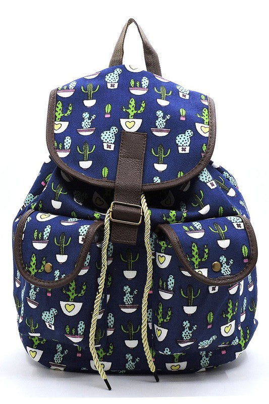 Cactus Printed Canvas Backpack