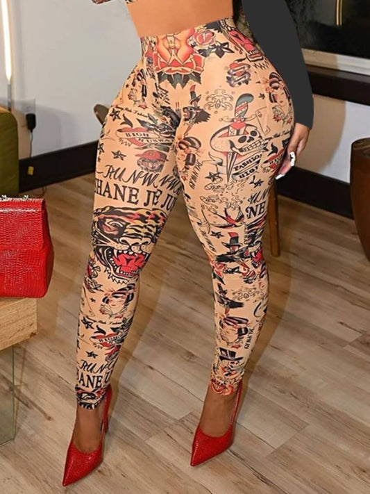 Patchwork Print Stretchy Pants