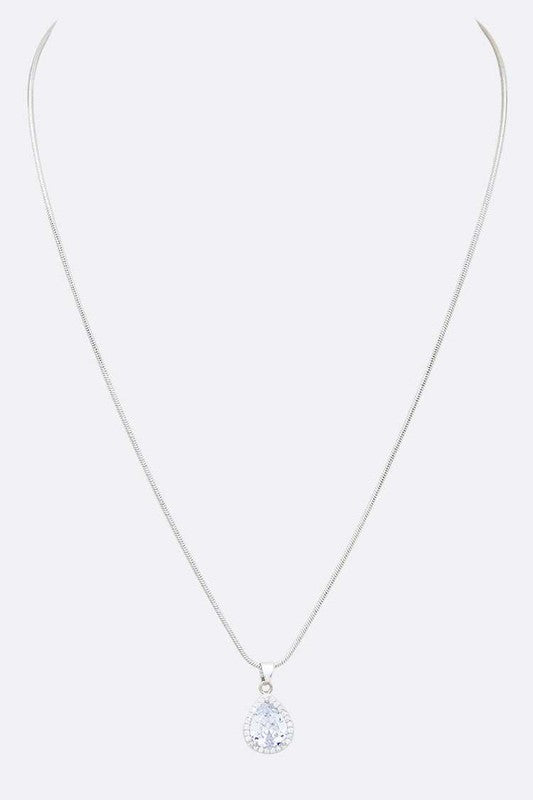 Cubic Zirconia Pear Shape Pendant Necklace