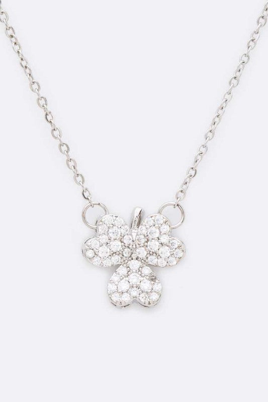 Cubic Zirconia Stainless Steel Clover Necklace