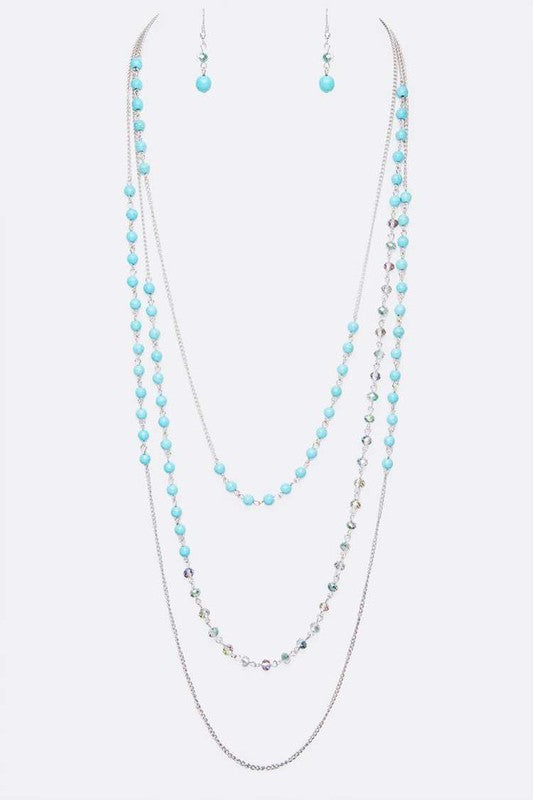 Mix Beads Station Long Layered Necklace Set