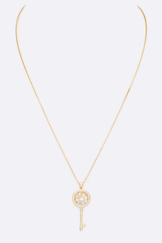 Cubic Zirconia Key Pendant Necklace