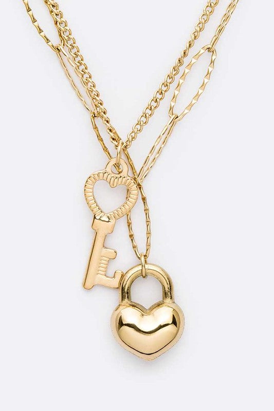Stainless Steel Heart And Key Pendant Necklace
