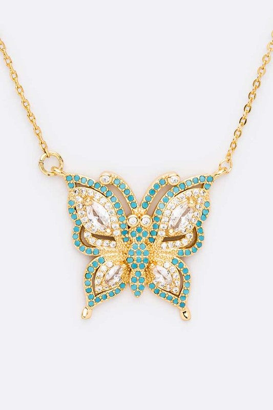 Cubic Zirconia Butterfly Pendant Necklace